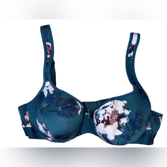 CACIQUE Lightly Lined Balconette Bra 38D Blue Floral Print - Picture 1 of 4